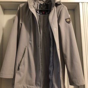 Grey soft shell rain jacket